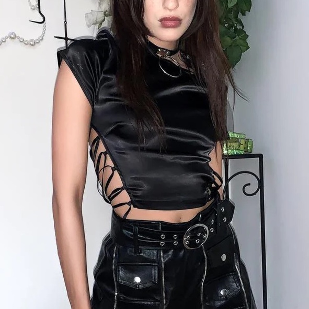 NWOT Dark Matter Lace Up Black Top Current Mood Dollskill